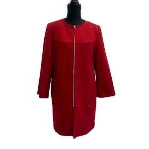 Zara deep red front full zip peacoat Sz M